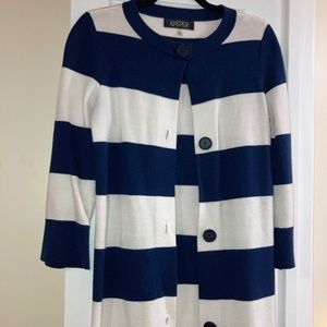 Kasper Navy & White Duster Long Cardigan - Small